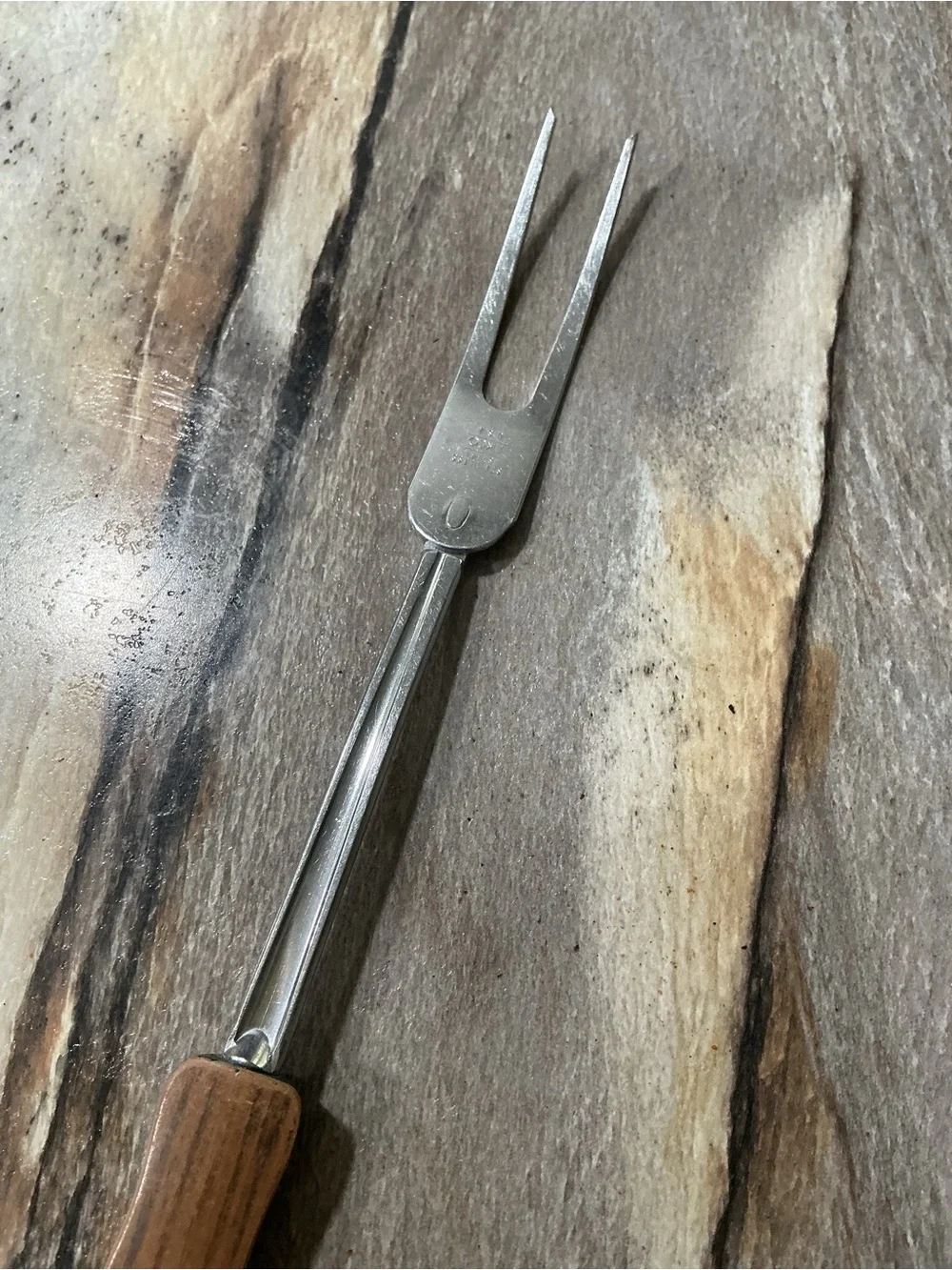 Vintage EKCO 11.5” 2-Prong Meat Carving Fork Faux Wood Handle MCM Kitchen